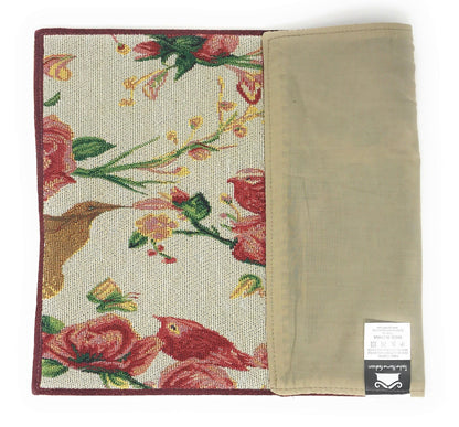 Floral Woven Tapestry Placemat Set with Roses and Finches – view 7