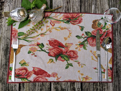 Floral Tapestry Placemat Set with Roses and Finches