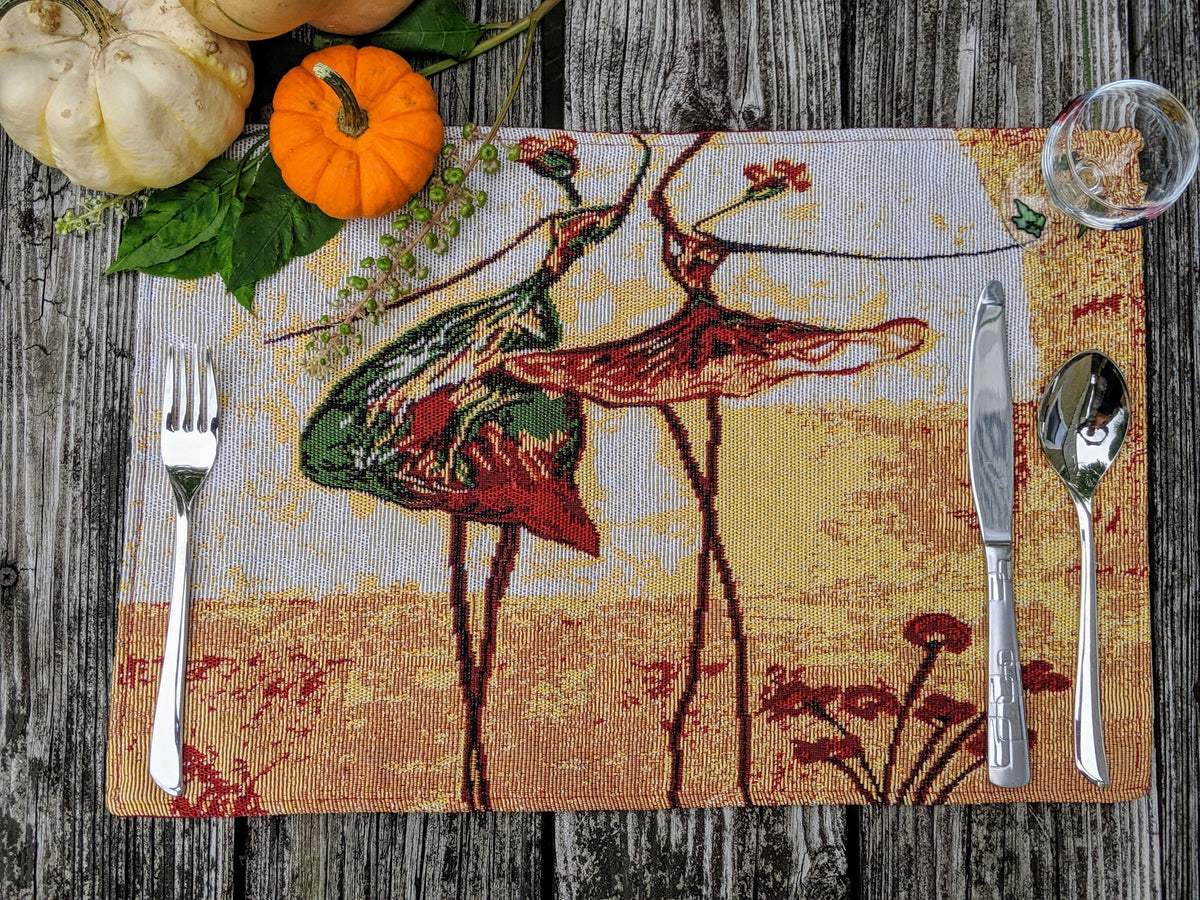 Woven Tapestry Placemat Set with Abstract Ballet Dancers