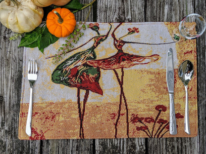 Woven Tapestry Placemat Set with Abstract Ballet Dancers
