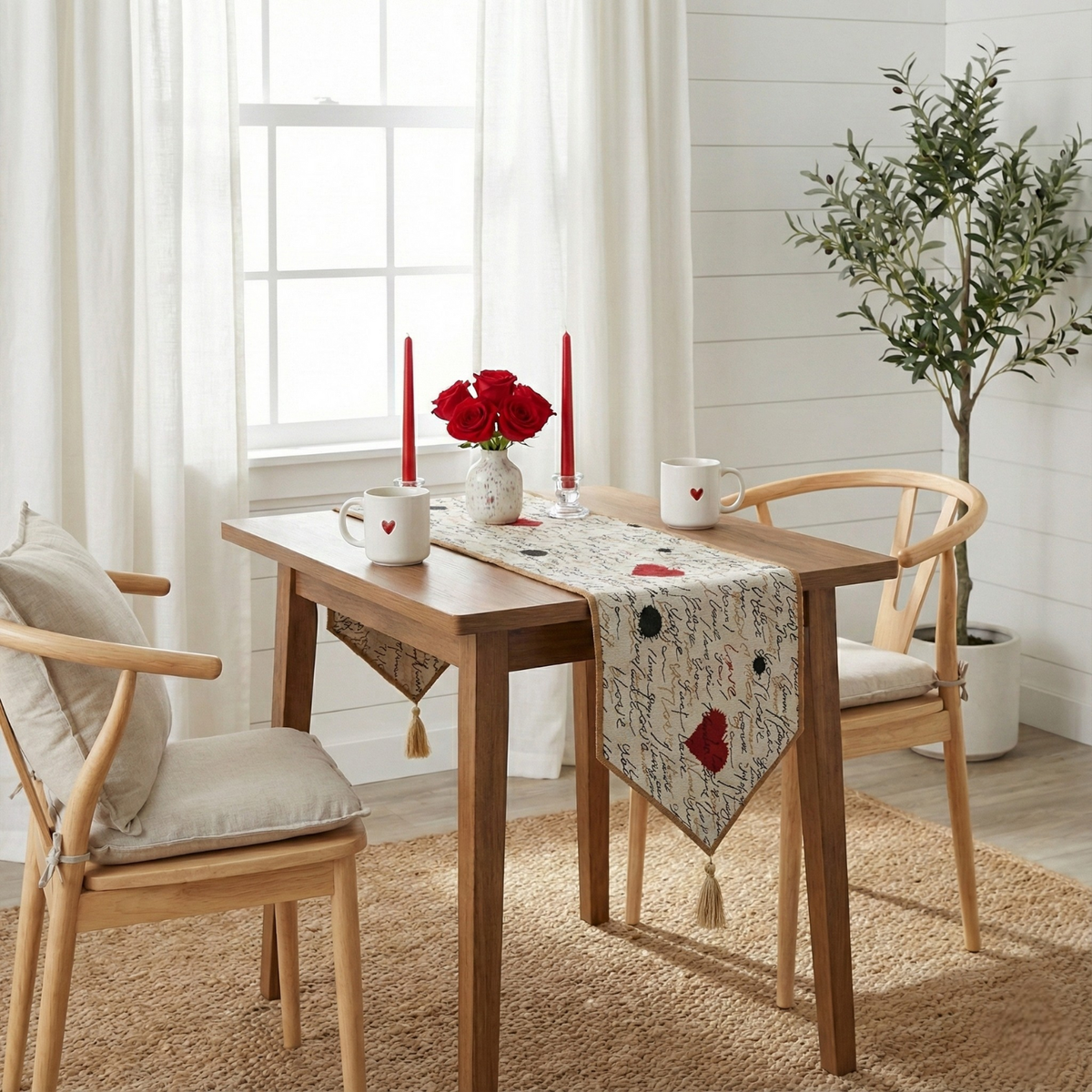 Romantic I Love You Valentine's Beige Woven Tapestry Table Runner – view 4