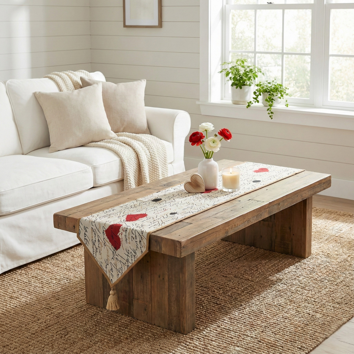 Romantic I Love You Valentine's Beige Woven Tapestry Table Runner – view 3