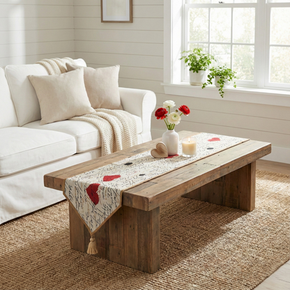 Romantic I Love You Valentine's Beige Woven Tapestry Table Runner – view 3