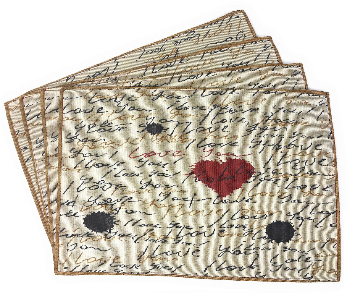 Golden Beige Love Letter Woven Tapestry Placemat Set – view 3
