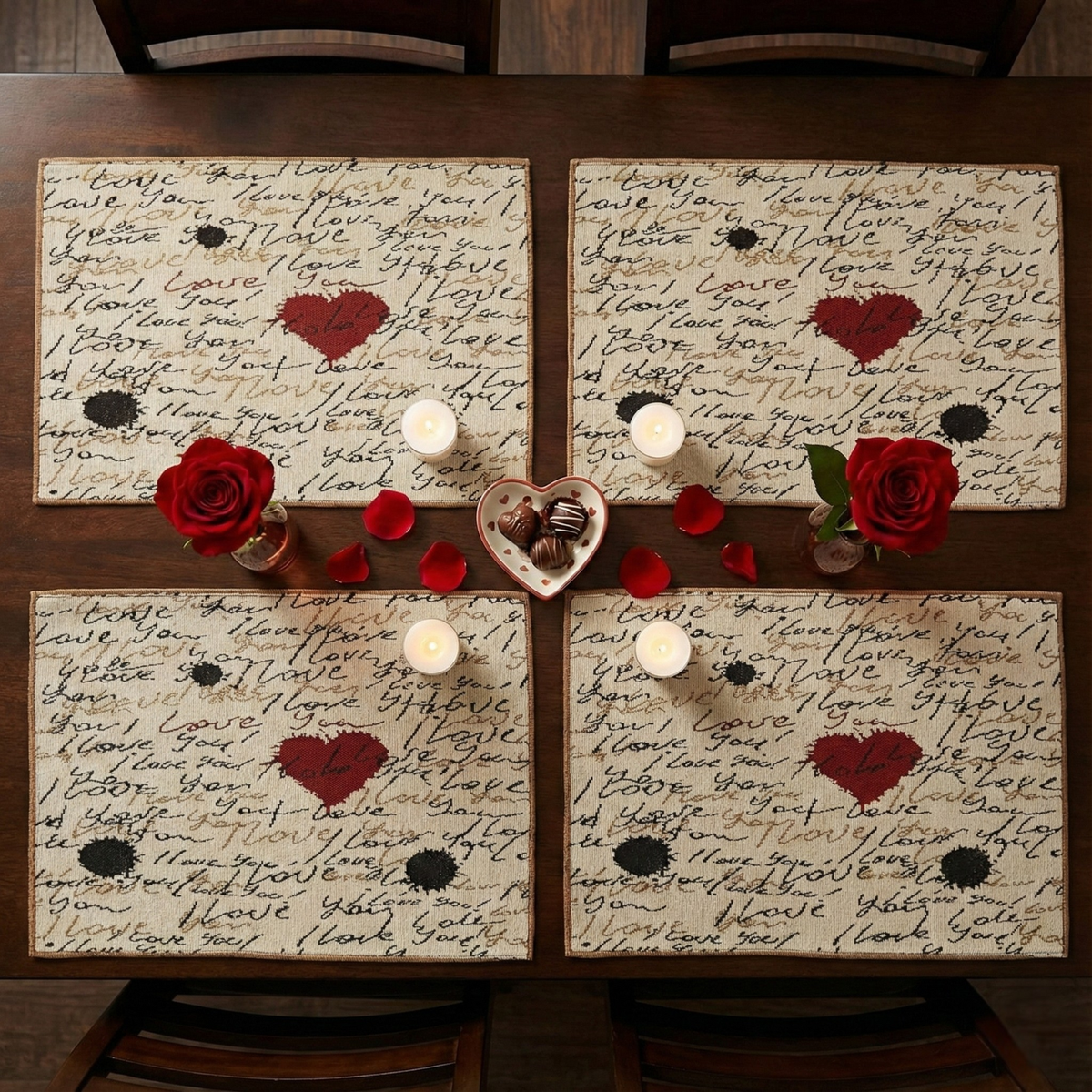 Golden Beige Love Letter Woven Tapestry Placemat Set – view 5