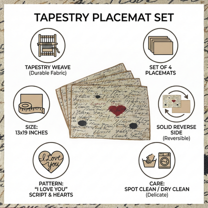 Golden Beige Love Letter Woven Tapestry Placemat Set – view 4