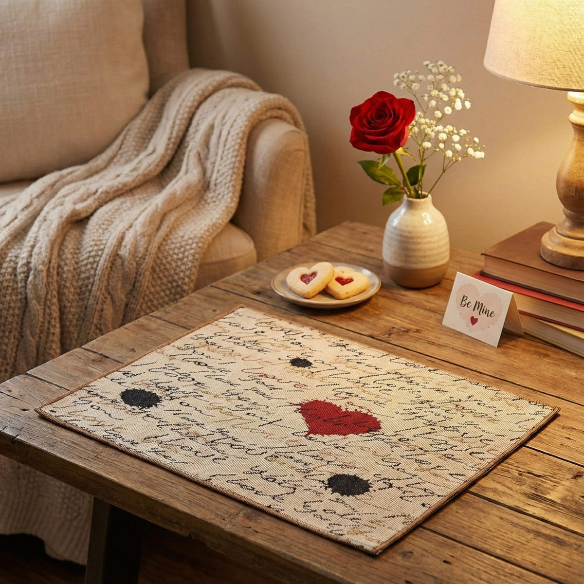 Golden Beige Love Letter Woven Tapestry Placemat Set – view 10