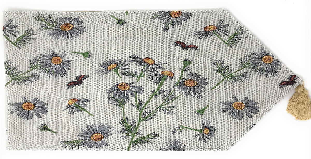 Yellow Daisies and Ladybugs Ivory Woven Tapestry Table Runner – view 10