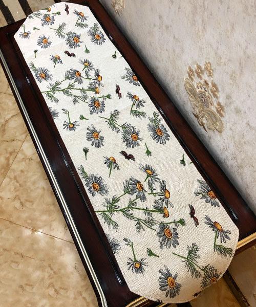 Yellow Daisies and Ladybugs Ivory Woven Tapestry Table Runner – view 8
