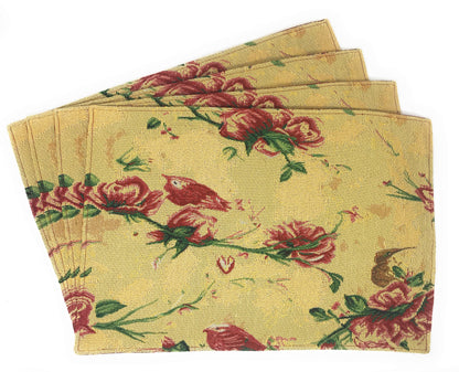 Red Roses and Finches Golden Woven Tapestry Placemat Set – view 4