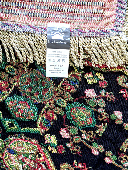Elegant Black Ornate Paisley Woven Tapestry Tablecloth – view 17