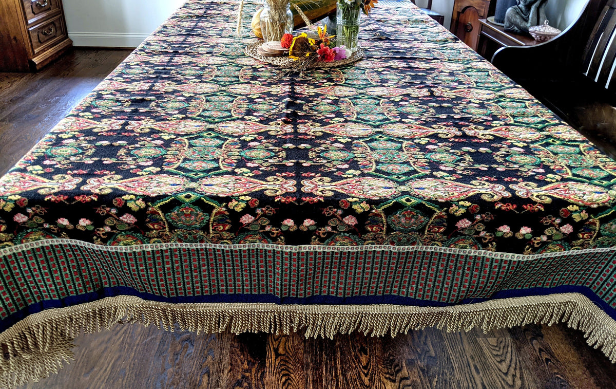 Elegant Black Ornate Paisley Woven Tapestry Tablecloth – view 6
