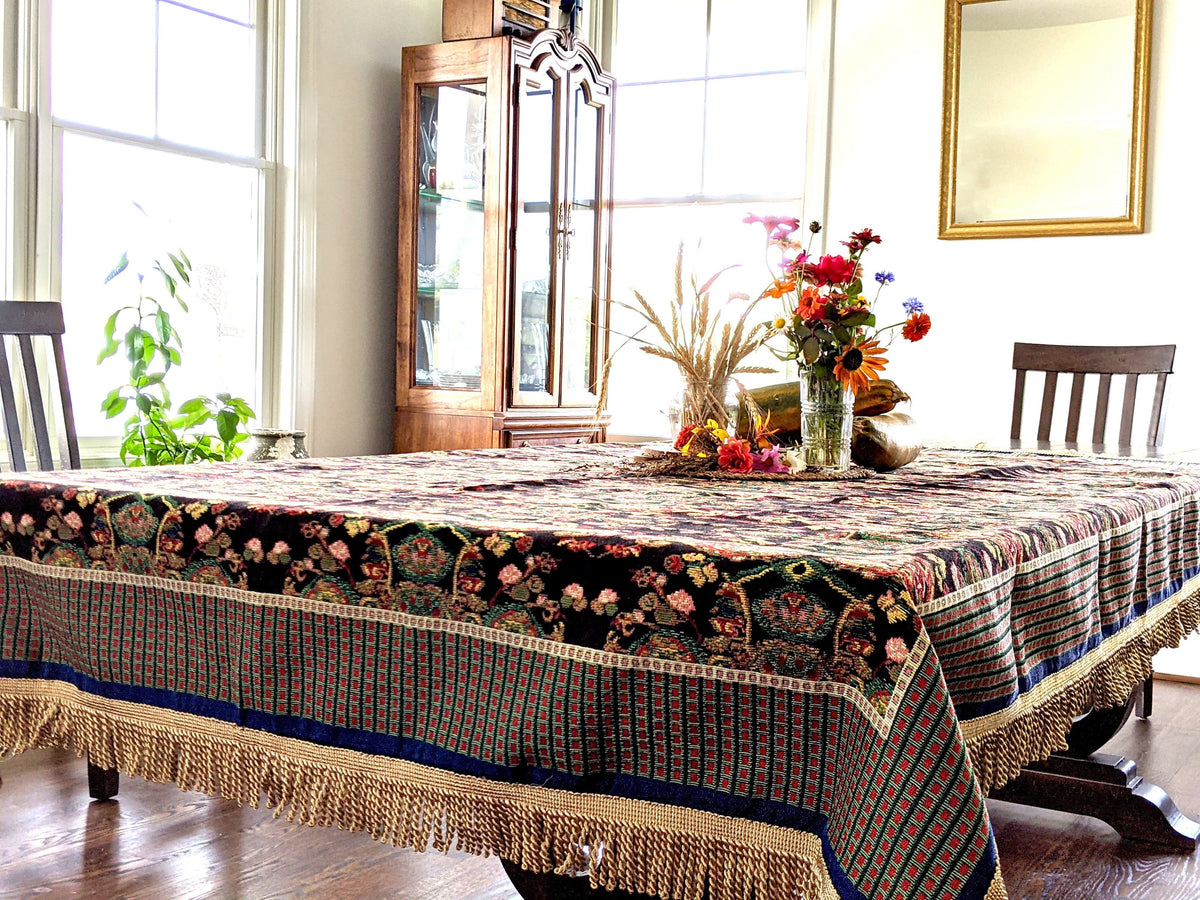 Elegant Black Ornate Paisley Woven Tapestry Tablecloth – view 2