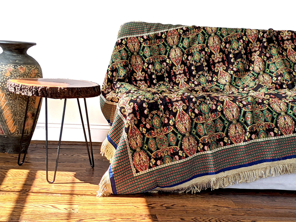 Elegant Black Ornate Paisley Woven Tapestry Tablecloth – view 5