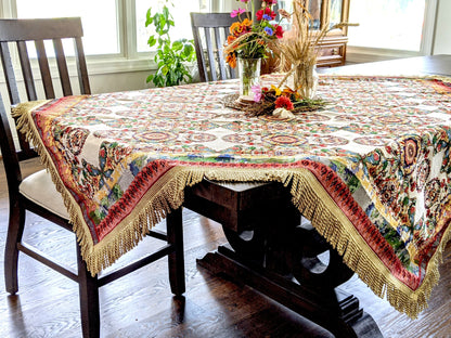 Elegant Ivory Ornate Paisley Woven Tapestry Tablecloth – view 5