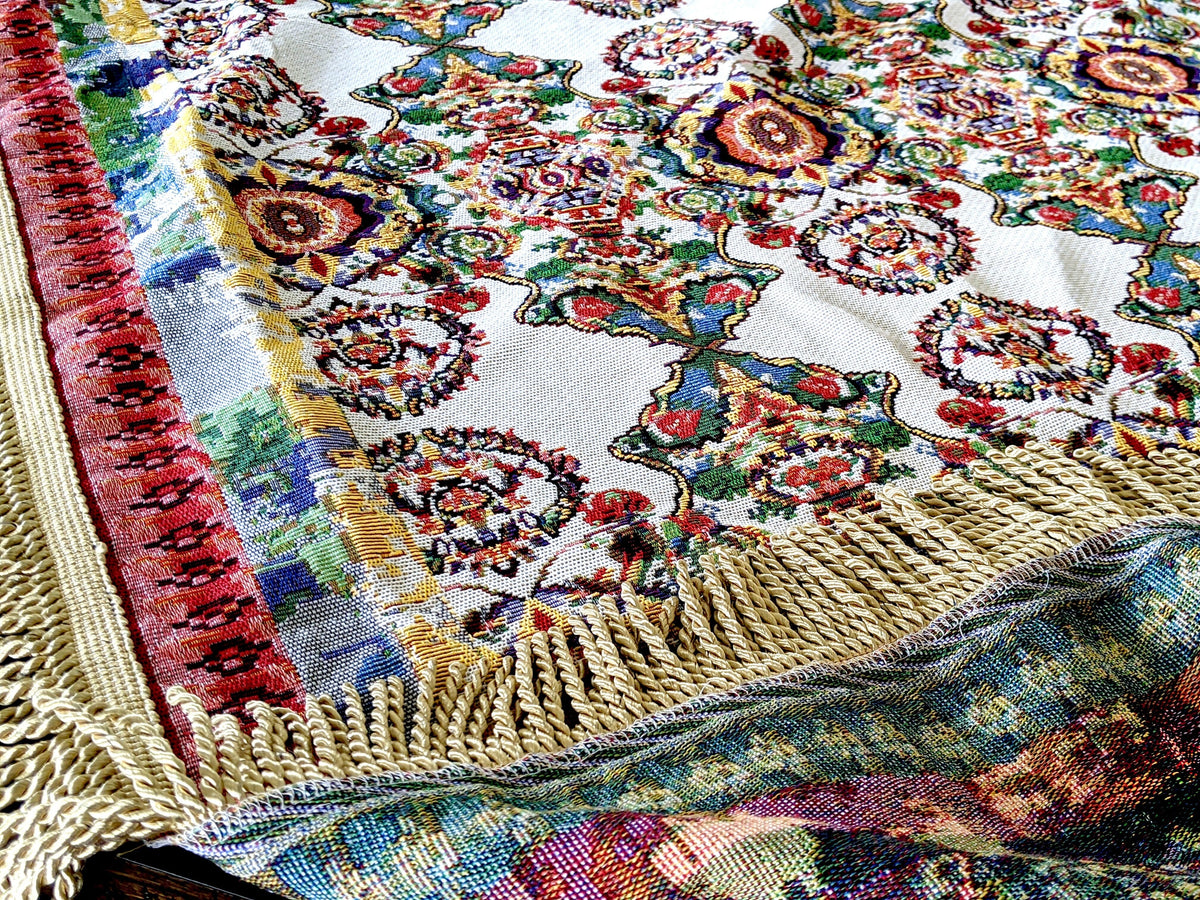 Elegant Ivory Ornate Paisley Woven Tapestry Tablecloth – view 12