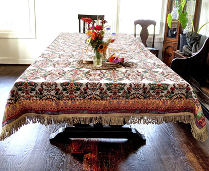 Elegant Ivory Ornate Paisley Woven Tapestry Tablecloth – view 7