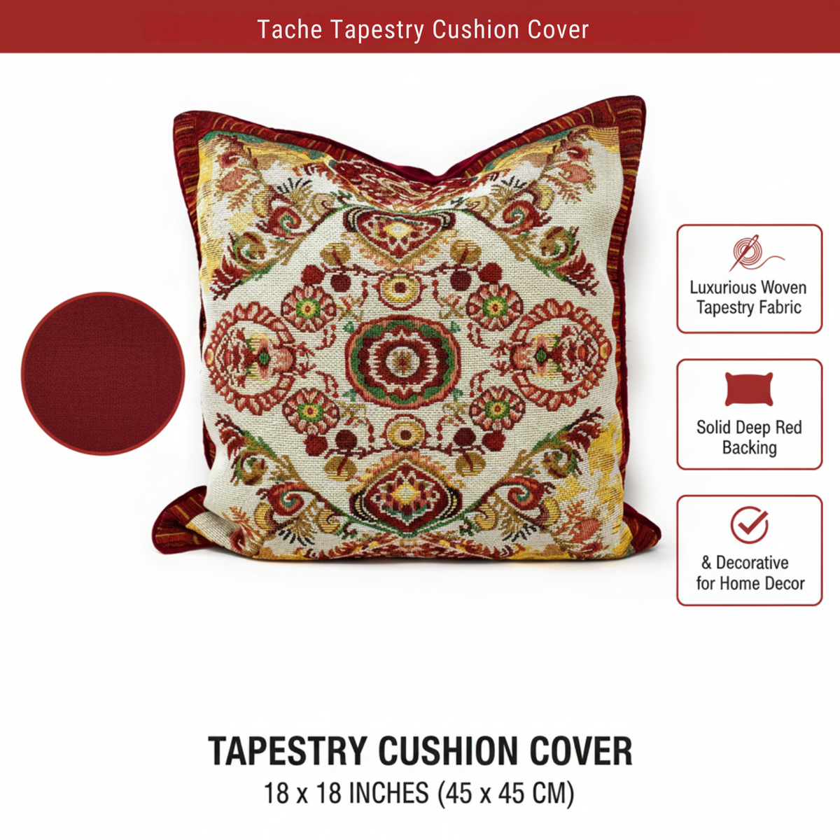 Elegant Burgundy Ornate Paisley Woven Tapestry Throw Pillow Cover – view 5