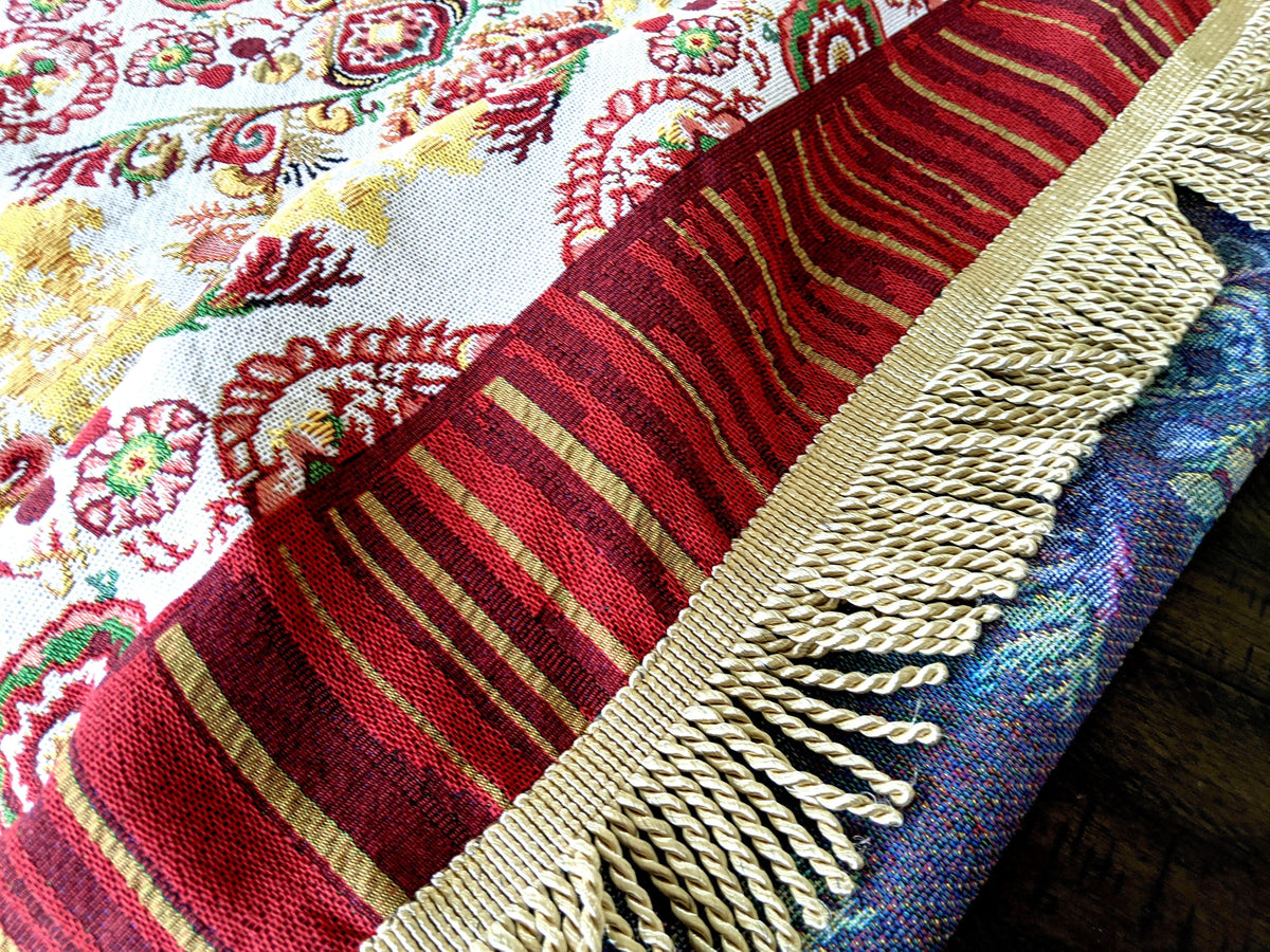 Elegant Burgundy Ornate Paisley Woven Tapestry Tablecloth – view 9