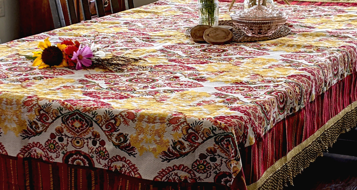Elegant Burgundy Ornate Paisley Woven Tapestry Tablecloth – view 5
