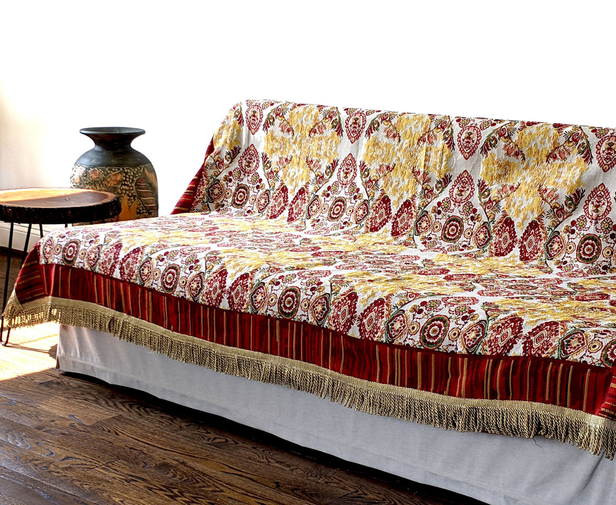 Elegant Burgundy Ornate Paisley Woven Tapestry Tablecloth – view 8