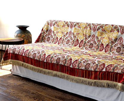 Elegant Burgundy Ornate Paisley Woven Tapestry Tablecloth – view 8