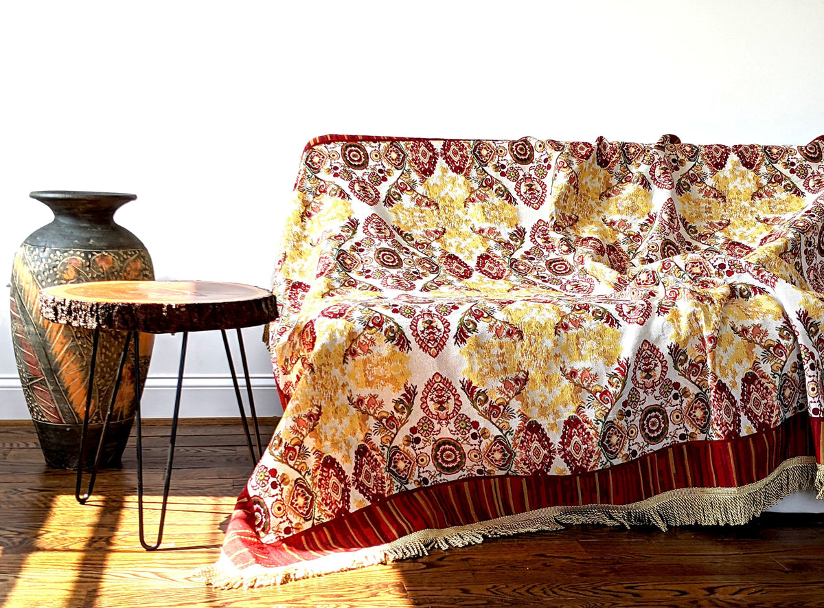 Elegant Burgundy Ornate Paisley Woven Tapestry Tablecloth – view 7