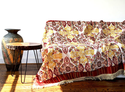 Elegant Burgundy Ornate Paisley Woven Tapestry Tablecloth – view 7