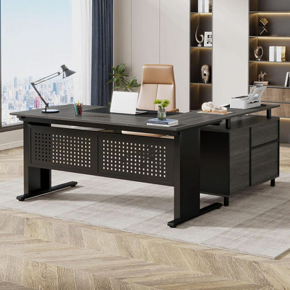 E0-Grade Particle Board Executive Desk with Integrated Storage