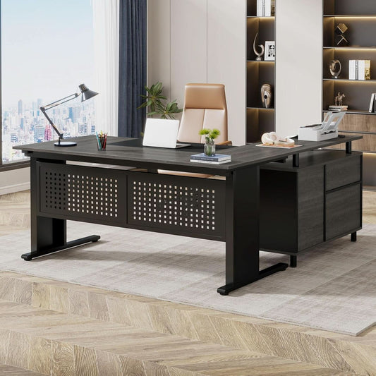 E0-Grade Particle Board Executive Desk with Integrated Storage