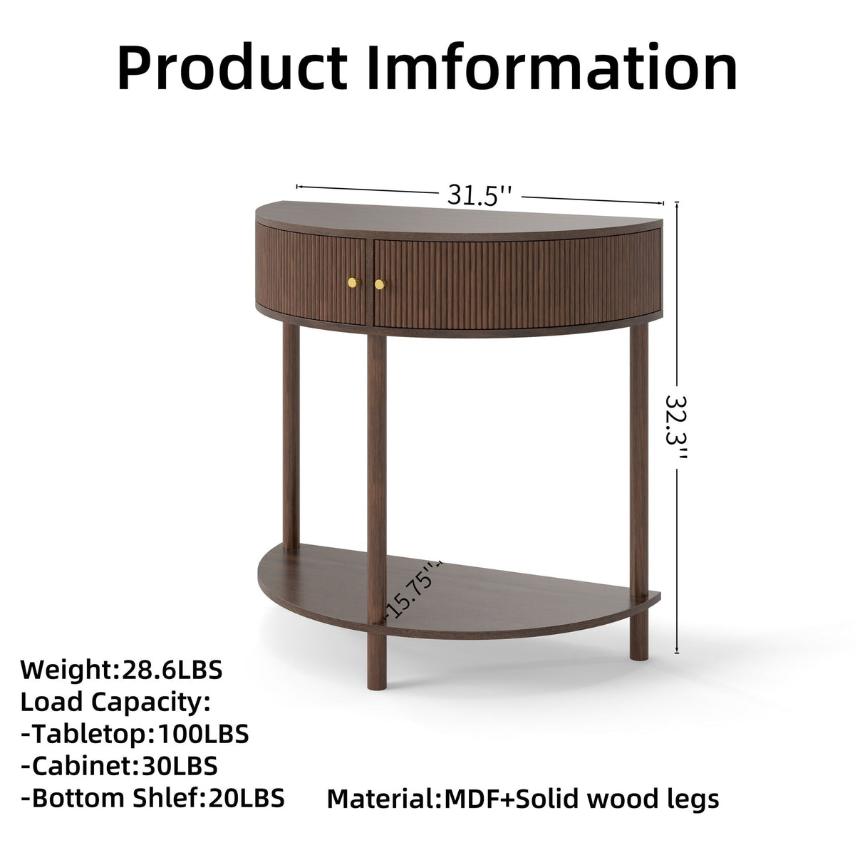 Demi Lune Half-Moon Console Table with 2 Storage Drawers – view 5