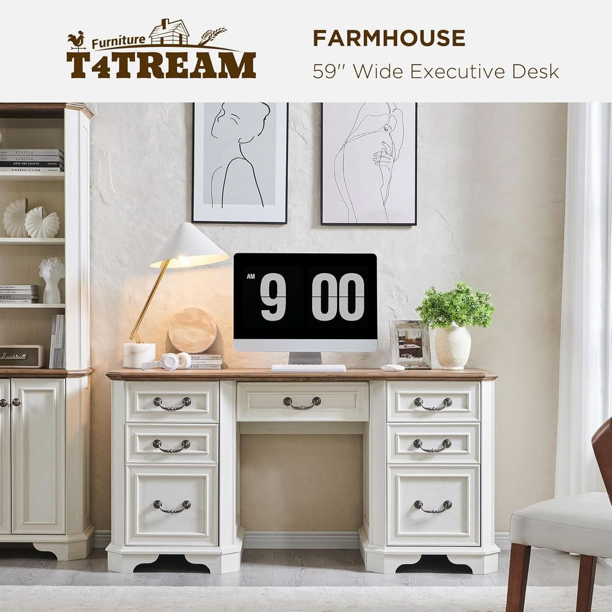 Victorian Farmhouse 59-Inch Executive Desk, Antique White – view 6