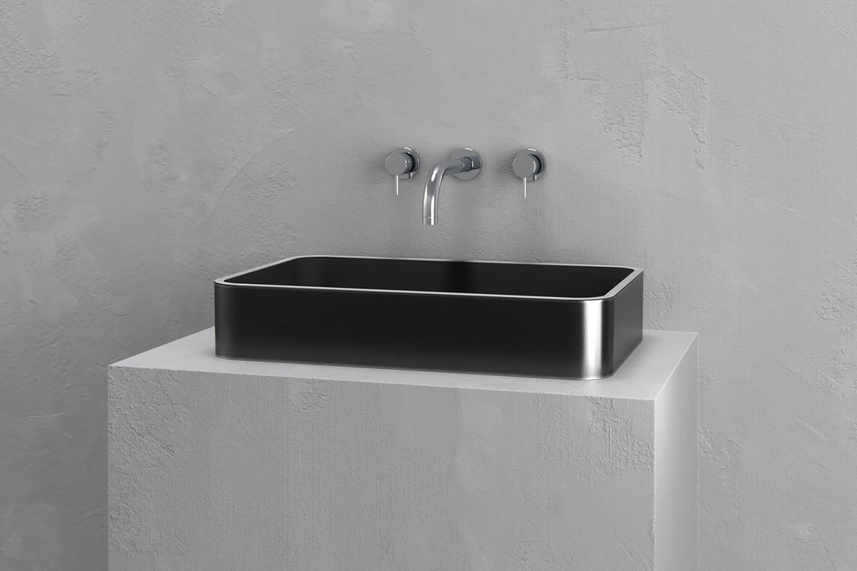 Low-Profile Rectangular Concrete Vessel Sink with Curved Corners – view 2