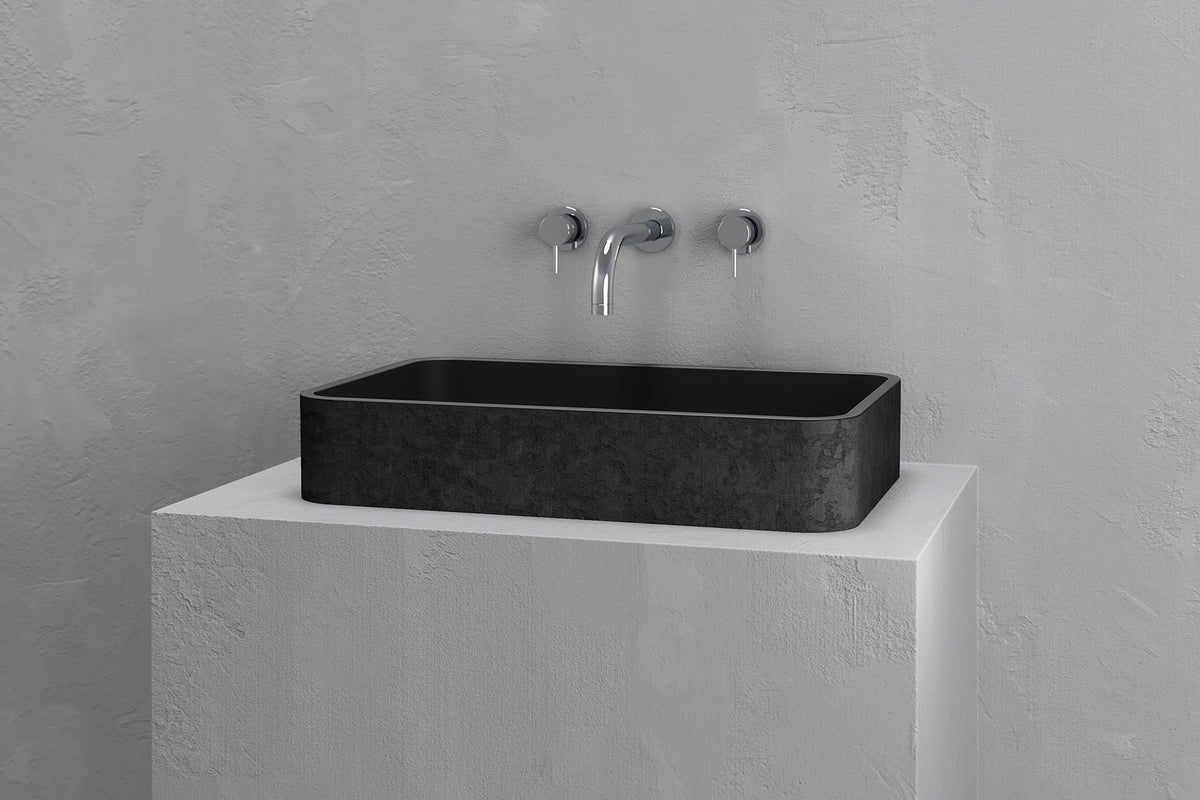Low-Profile Rectangular Concrete Vessel Sink with Curved Corners – view 7