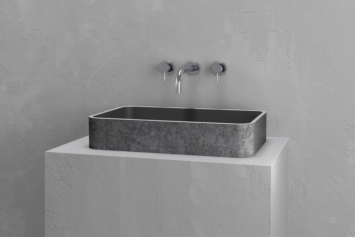 Low-Profile Rectangular Concrete Vessel Sink with Curved Corners – view 9