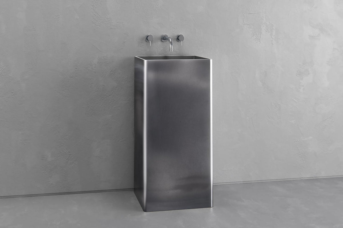 Deep Rectangular Vessel Sink with Concrete and Iron Finishes