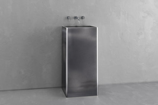 Deep Rectangular Vessel Sink with Concrete and Iron Finishes