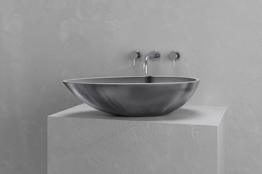 Textured Concrete and Iron Egg Vessel Sink