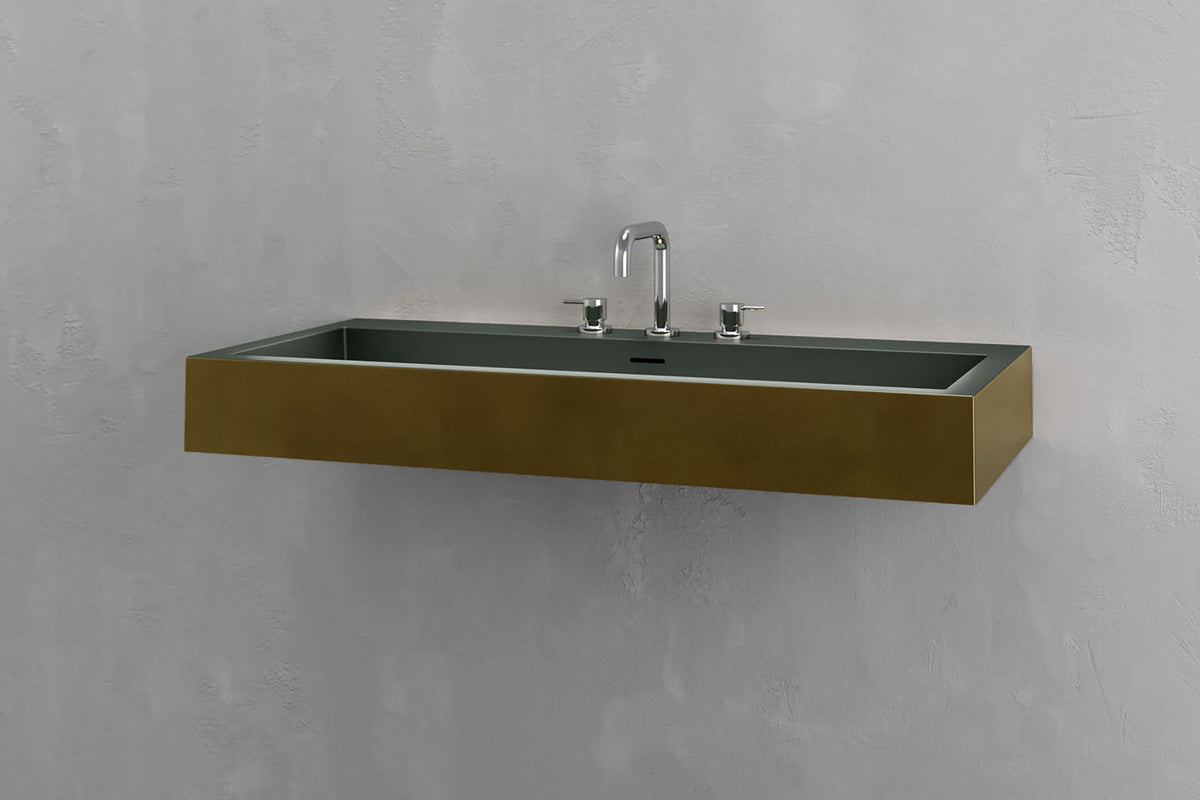 Wall-Mounted Rectangular Concrete Sink, 39.4 Inch Floating Basin – view 20