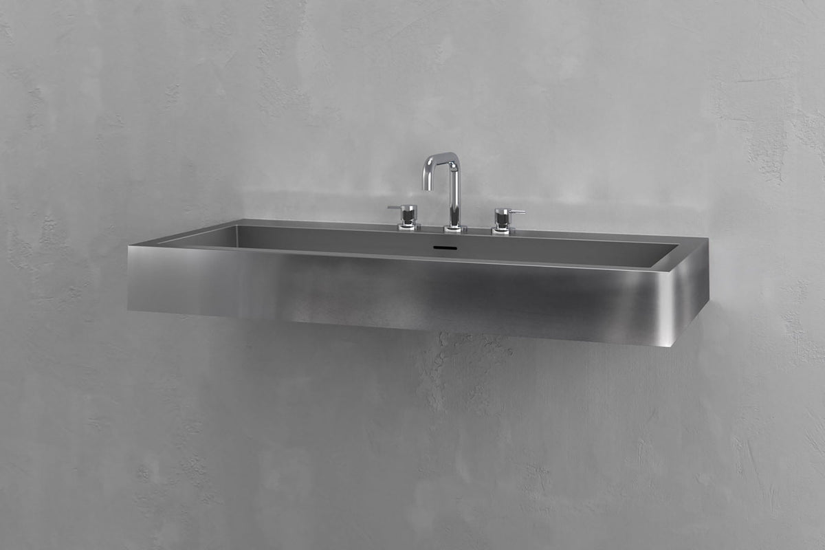 Concrete and Metal Wall Mounted Rectangular Bathroom Sink