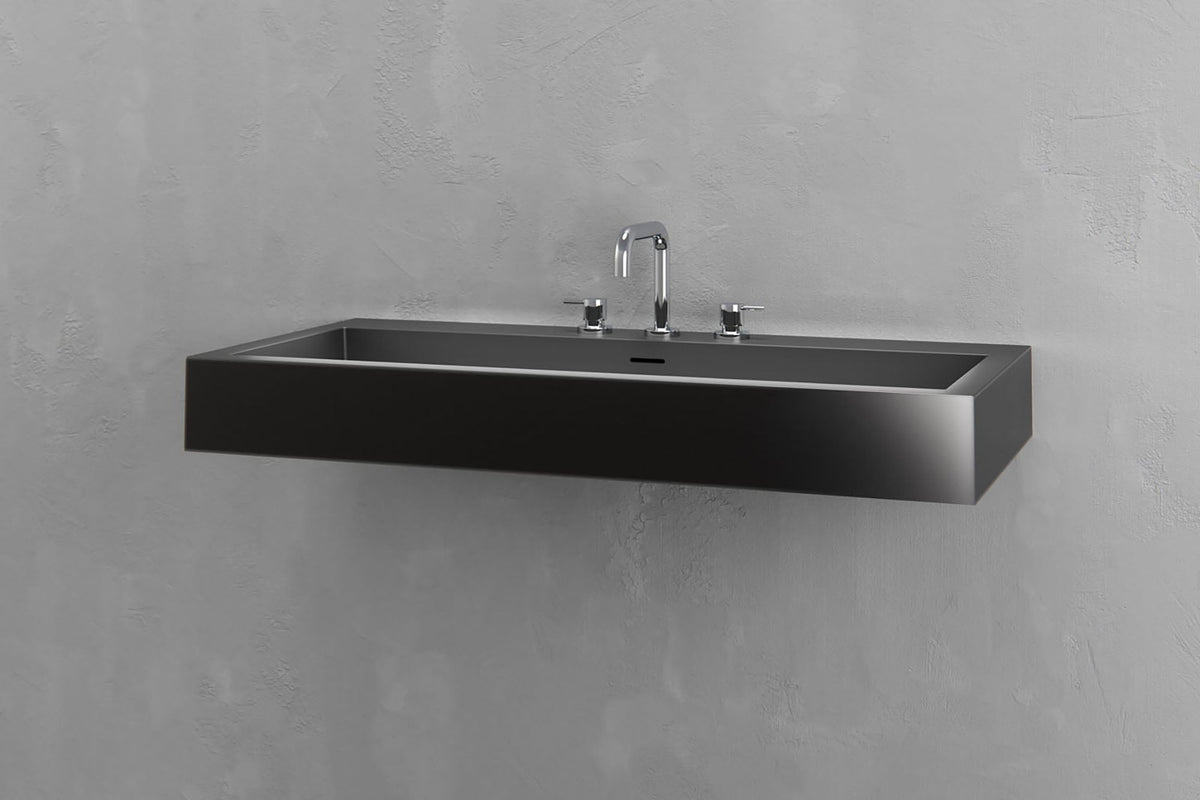 Wall-Mounted Rectangular Concrete Sink, 39.4 Inch Floating Basin – view 2