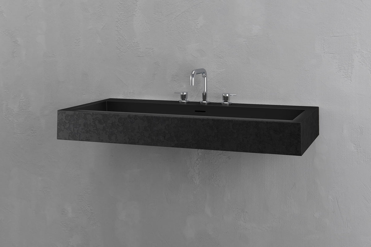 Wall-Mounted Rectangular Concrete Sink, 39.4 Inch Floating Basin – view 7