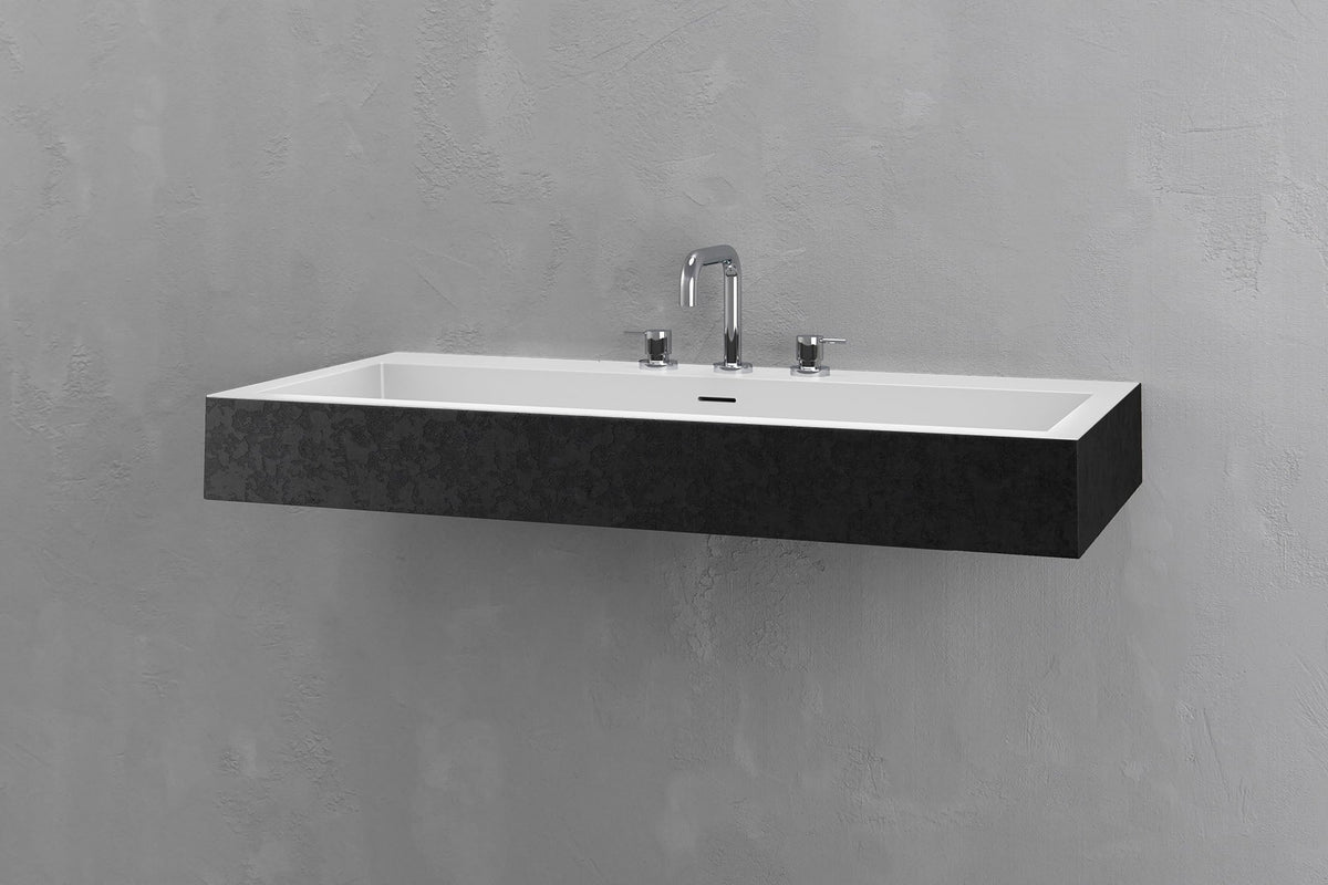 Wall-Mounted Rectangular Concrete Sink, 39.4 Inch Floating Basin – view 18