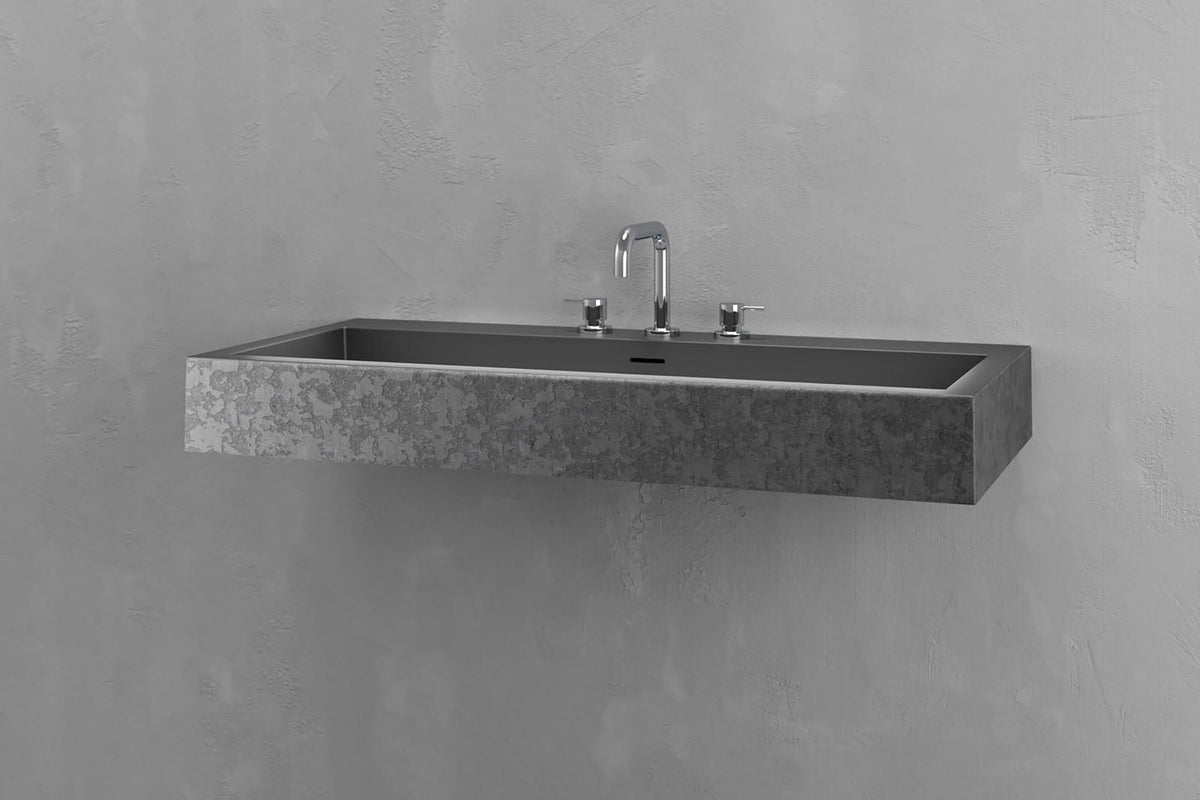 Wall-Mounted Rectangular Concrete Sink, 39.4 Inch Floating Basin – view 9