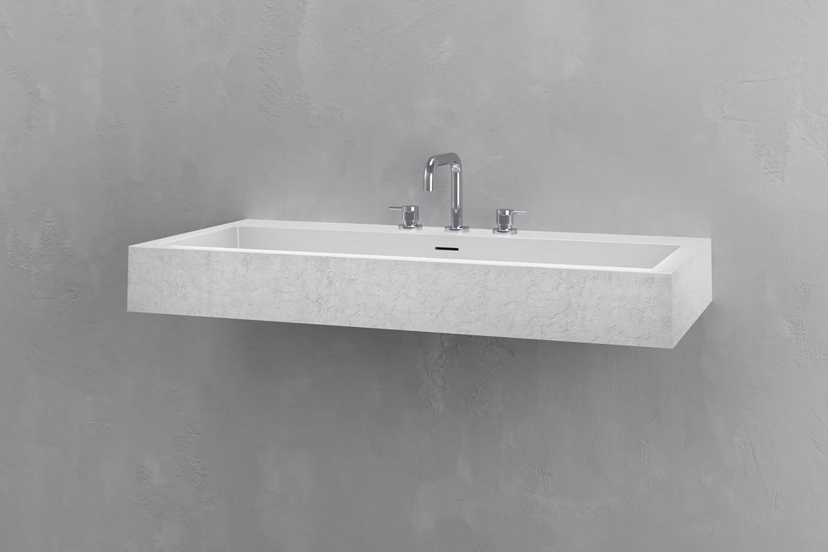 Wall-Mounted Rectangular Concrete Sink, 39.4 Inch Floating Basin – view 10