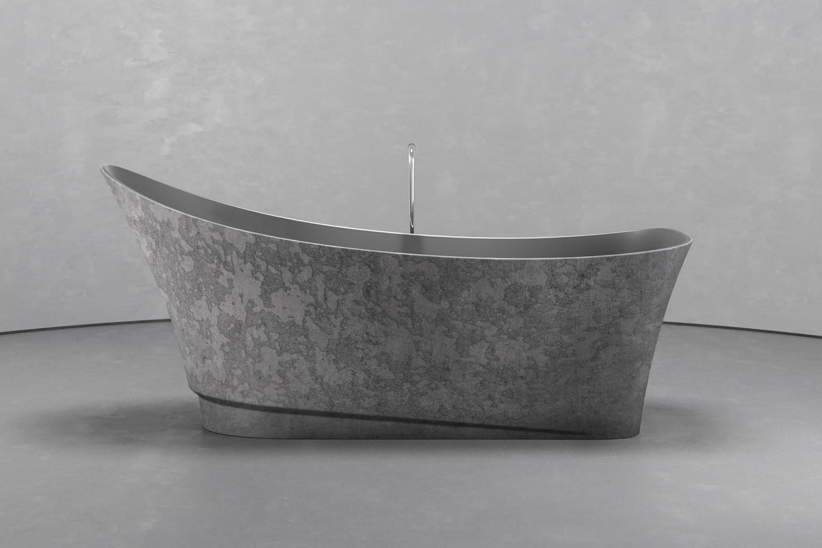 Boat-Shaped Freestanding Concrete Bathtub with Upright Recline – view 9