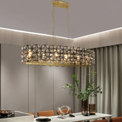 39" Contemporary K9 Crystal Linear Pendant Chandelier, Black and Gold – view 2