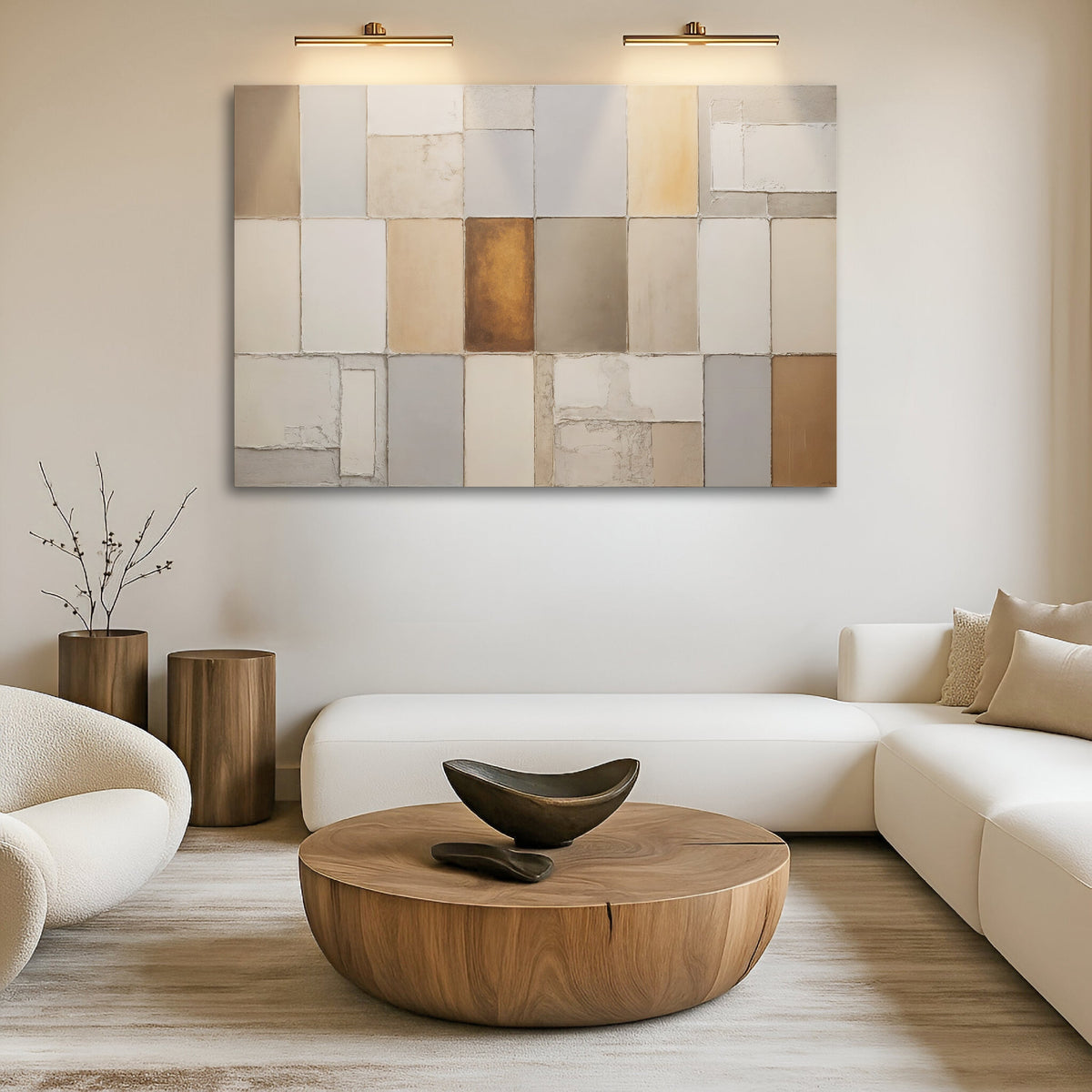 Earth Tones Patchwork Geometric Canvas Wall Art, Gallery Wrapped – view 5