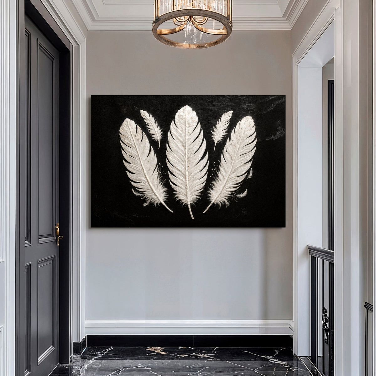 Minimalist Monochrome Feather Canvas Wall Art, Gallery Wrapped – view 5