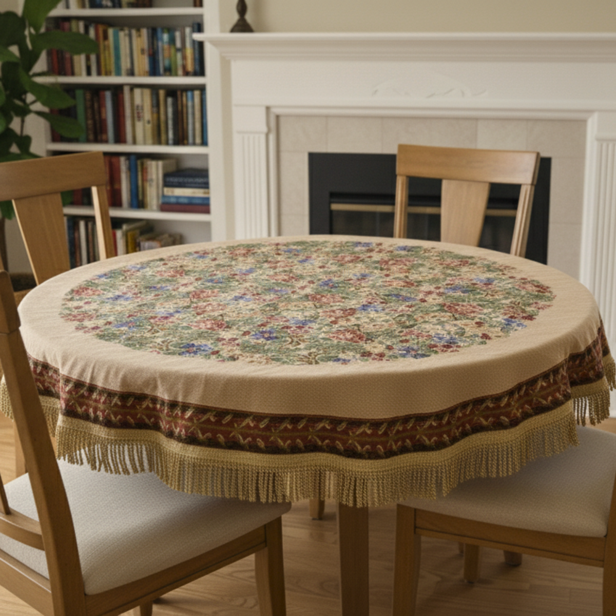 Festive Red Yuletide Blooms Woven Tapestry Tablecloth – view 3